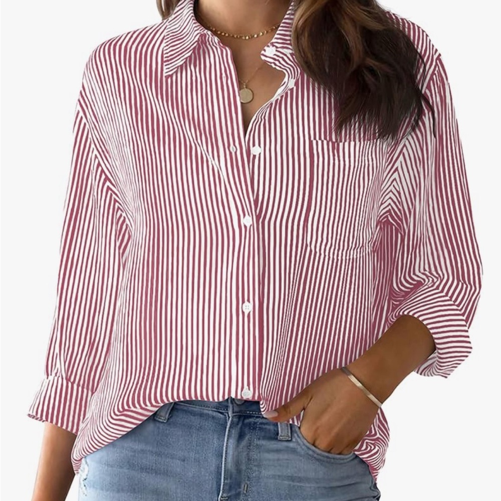 Elegant Red Striped Button Down Shirt